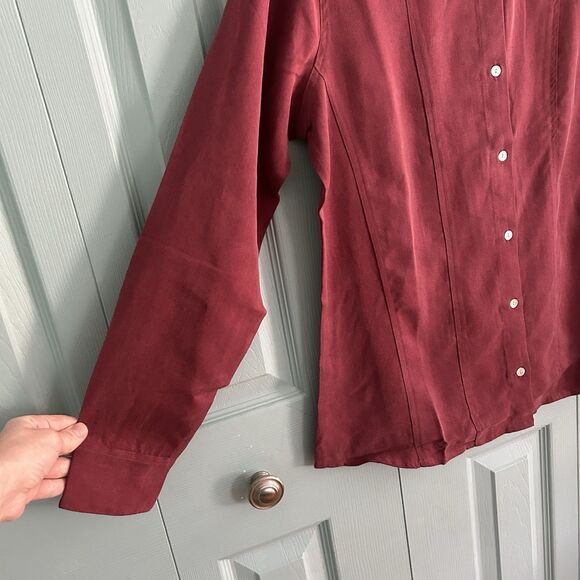 Soft Surroundings Womens Tencel Long Sleeve Collared Button-Up Shirt Red Medium‎ - Picture 5 of 9